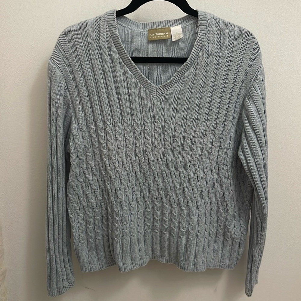Liz Claiborne Lizwear 100% Cotton Sweater Blue Size Large EUC